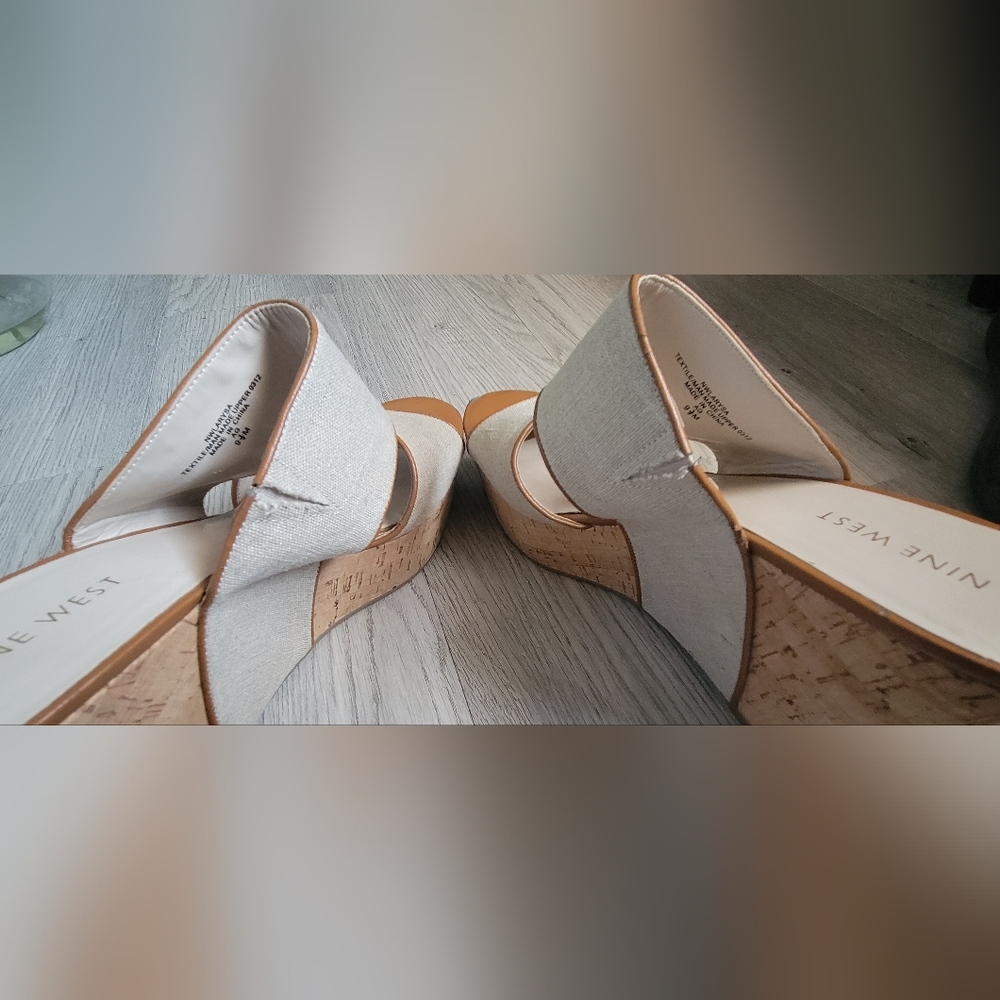 Nine West Larysa Linen & Cork Wedge, Size Women's 9.5 - Picture 4 of 12